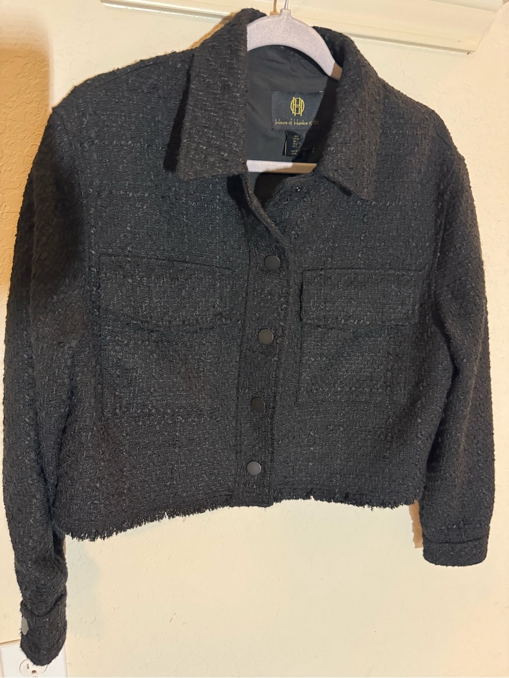 House of Harlow 1960 Black Cropped Tweed Blazer Jacket